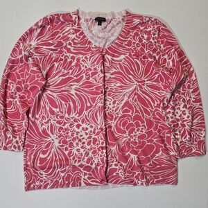 Talbots Cardigan Sweater Womens Large Pink White Floral